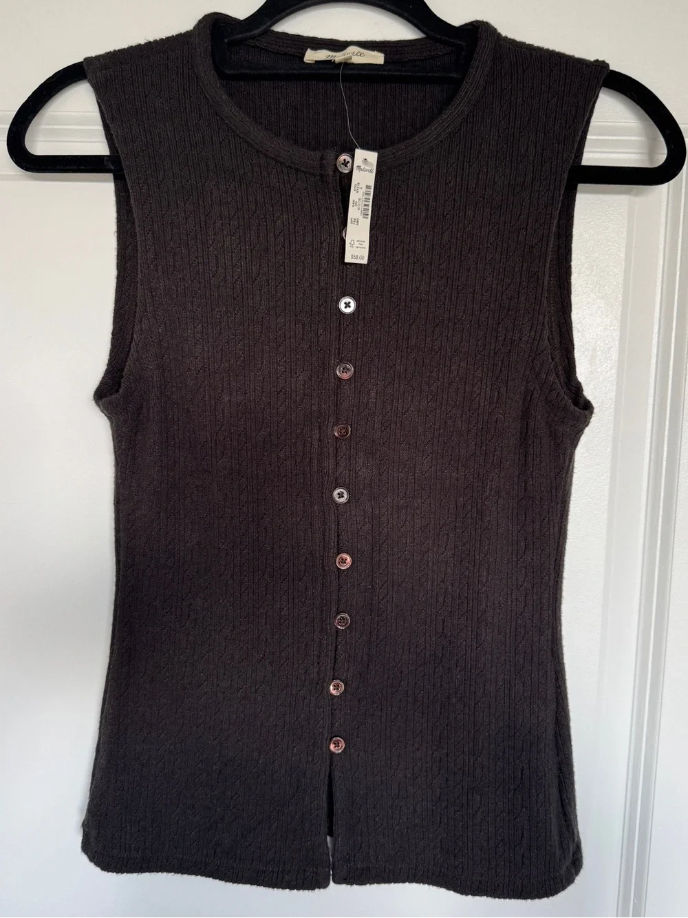 MADEWELL Women’s Pointelle Cutaway Vest Heather Molasses Size Small NY278 *NOTE* - Picture 1 of 10